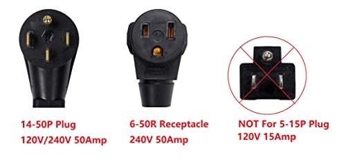 ONETAK ONETAK NEMA 14-50P to 6-50R 240V 50 Amp 4 Prong Male Plug to 3 Prong Female Outlet Receptacle Generator Welder Dryer EV Charger Power Cord Adapter