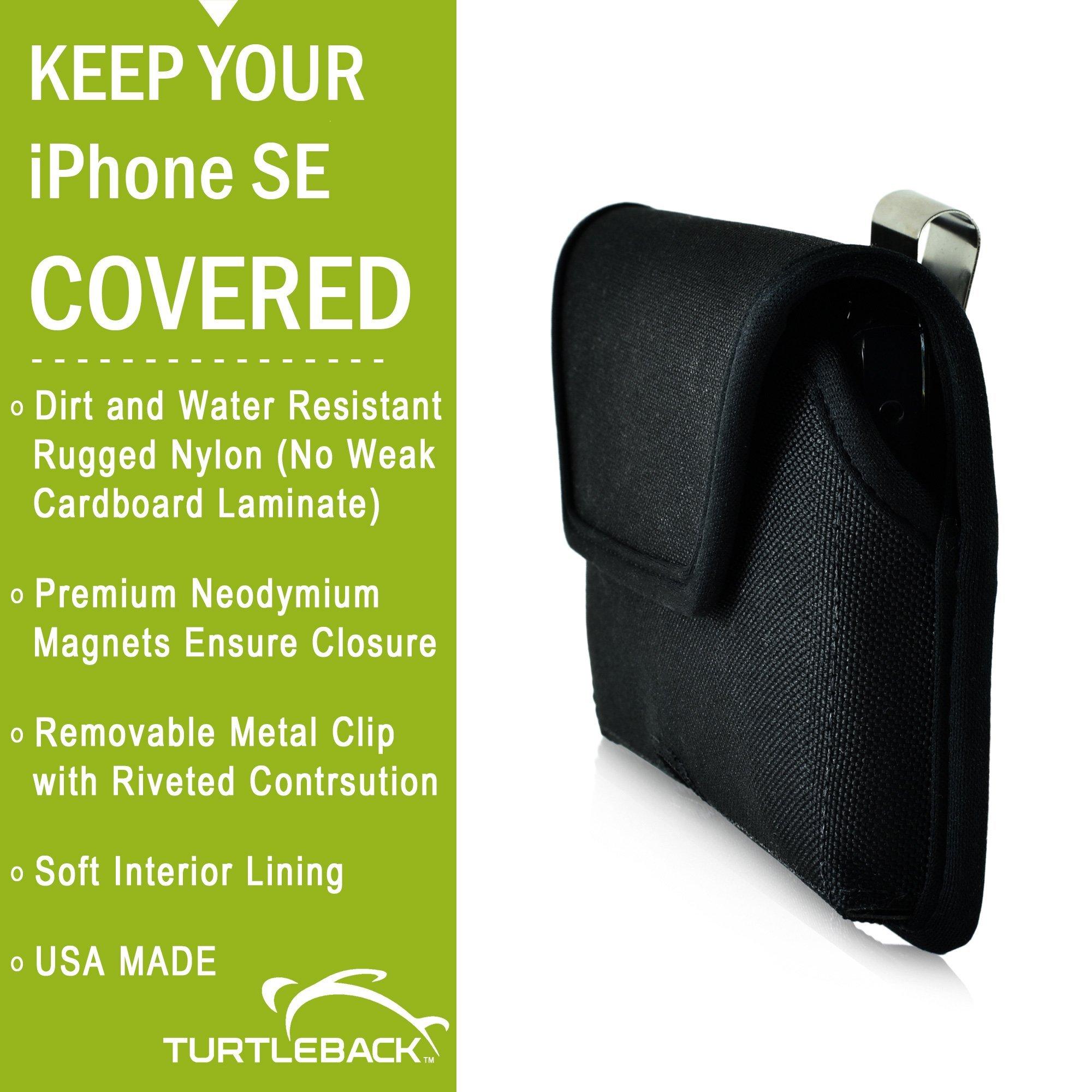 TurtleBack Turtleback Belt Clip Case Compatible with Apple iPhone SE 5 5c 5s w/OB Defender case Black Holster Nylon Pouch with Heavy Duty Rotating Belt Clip Horizontal