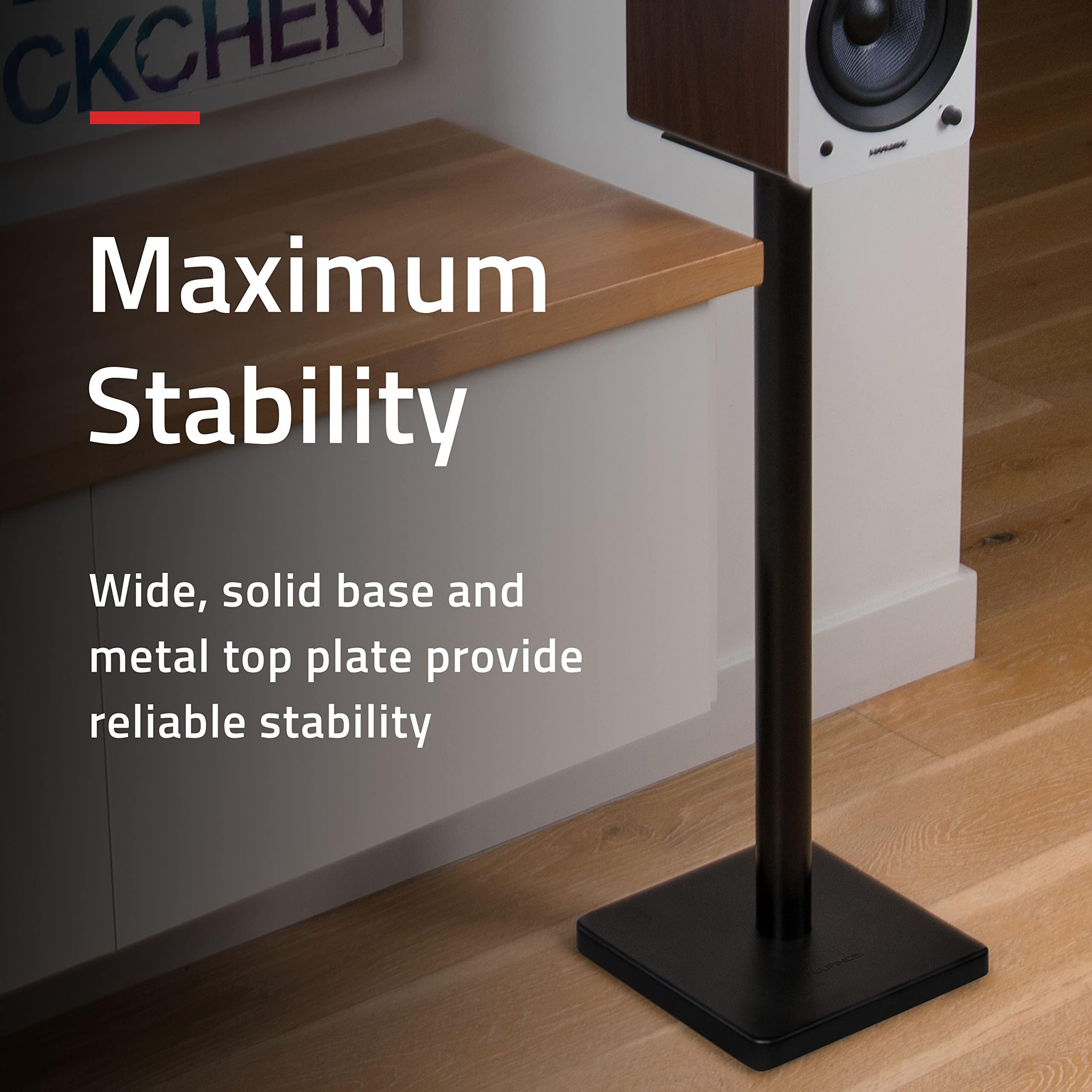 Fluance Fluance Floor Speaker Stands for Surround Sound and Bookshelf Speakers with Solid Construction, Adjustable Floor Spikes, Rubber Isolation Feet, Cable Management, Square Base - Matte Black/Pair (SS05S)