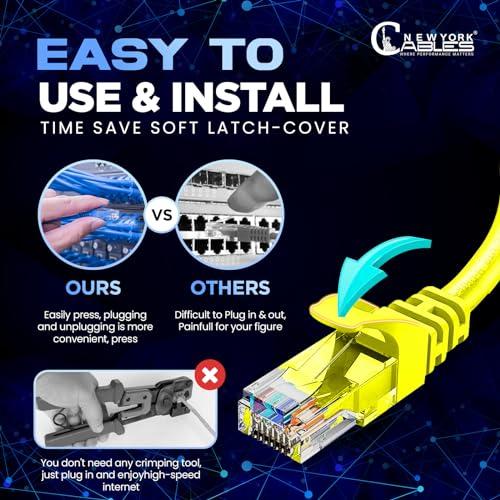 NewYork Cables NewYork Cables Cat6 Ethernet Patch Cable 10 ft (1 Pack), Snagless Cat6 Patch Cables for Data Centers, 10Gbps, 550Mhz Ethernet Cord, Bare Copper Network Patch Cables for Home and Enterprise -Yellow