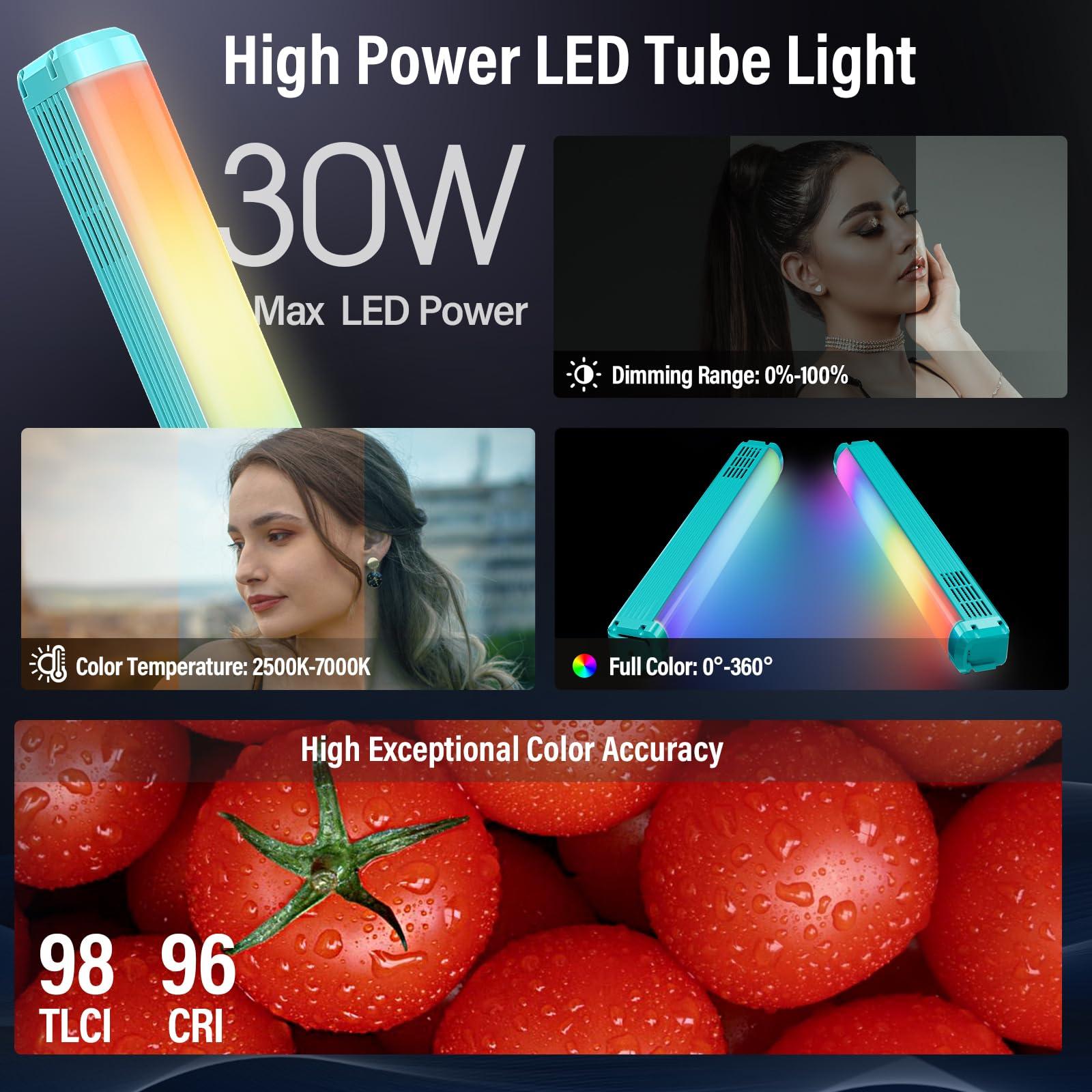 Sirui SIRUI 30W RGB LED Video Light Stick, T30 Tube Light, 2500K~7000K, 2580 lux/0.5m, TLCI 98, CRI 96, 6 Pixel Effects, 13 Light Effects, Full-Color LED Light, Reverse Charging, Magnetic Light, Teal