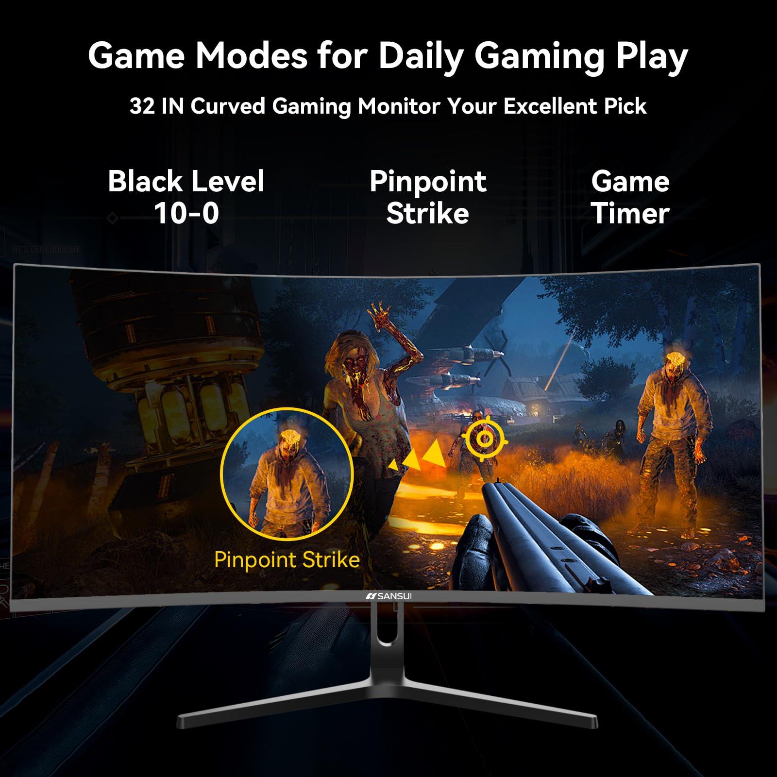SANSUI SANSUI 32 Inch Curved 240Hz Gaming Monitor High Refresh Rate, FHD 1080P Gaming PC Monitor HDMI 2.12, DP 1.42, Curved 1500R, 1ms(OD), HDR, VESA Compatible (ES-G32C3F One DP Cable Included)