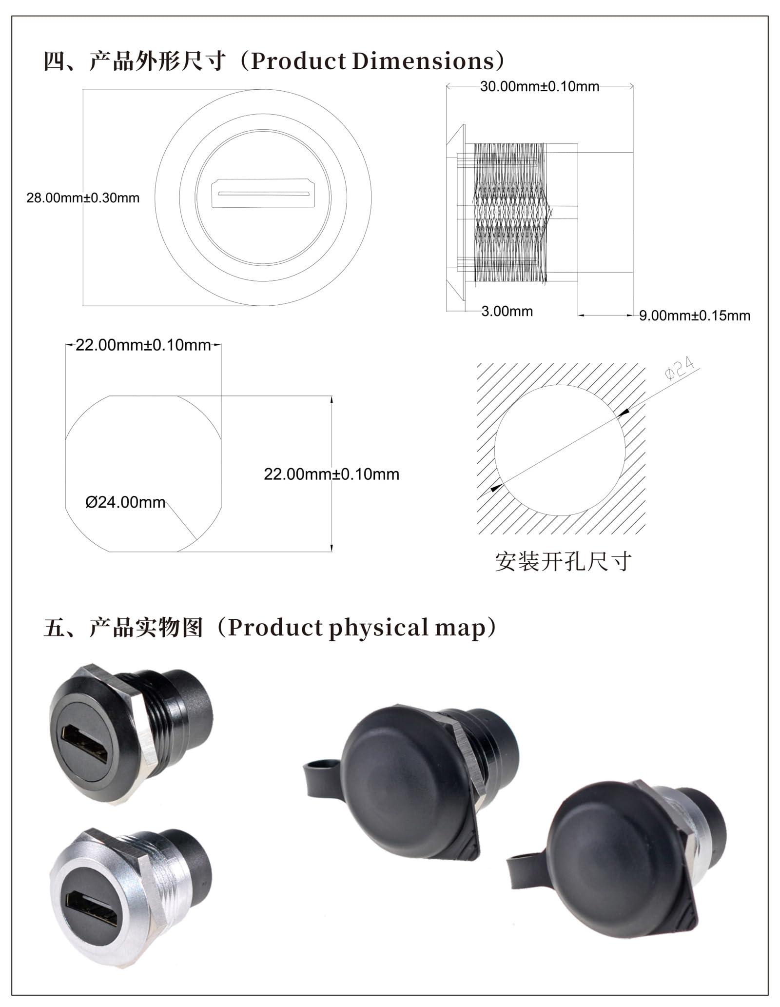 HangTon HangTon 5pack HDMI 2.0 Coupler Panel Socket Weatherproof Connector Bulkhead Feed Through, Circular Inline Cable Female to Female Extension
