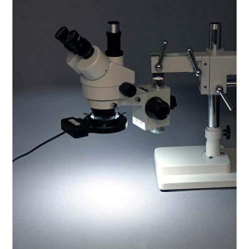 AmScope AmScope SM-4TZ-FRL-MB Digital Professional Trinocular Stereo Zoom Microscope, WH10x Eyepieces, 3.5X-90X Magnification, 0.7X-4.5X Zoom Objective, 8W Fluorescent Ring Light, Double-Arm Boom Stand, 110V-120V, Includes 0.5X and 2.0X Barlow Lenses and 1.3