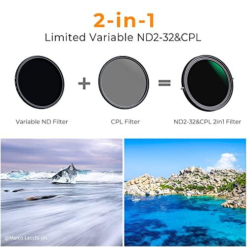 K&F Concept K&F Concept 72mm Variable Fader ND2-ND32 ND Filter and CPL Circular Polarizing Filter 2 in 1 for Camera Lens No X Spot Waterproof Scratch Resistant (Nano-X Series)
