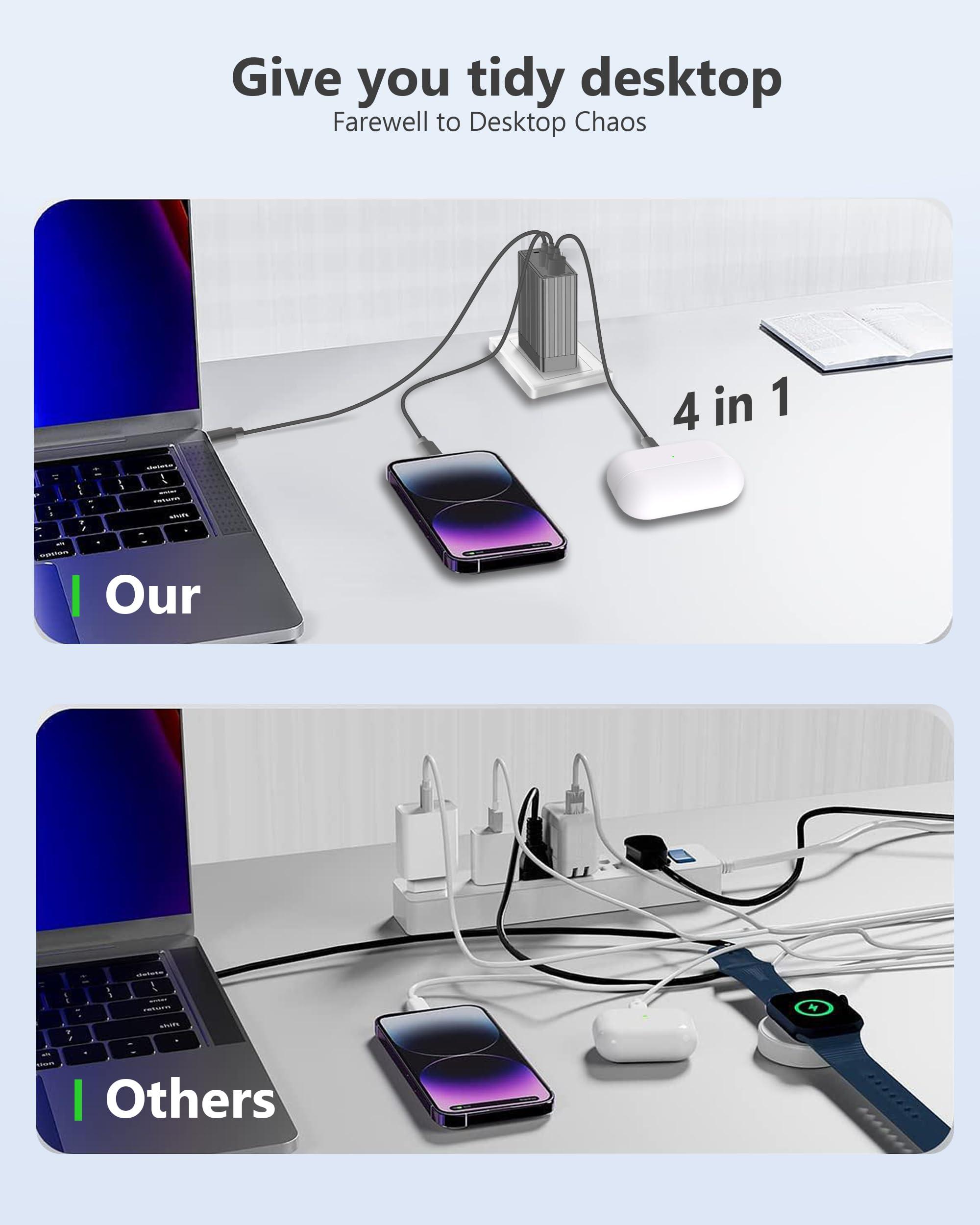 Acoucou Acoucou 100W USB C Charger, 4-Port Fast Charger, GaN Charging Block for MacBook Pro/Air, Google Pixelbook, ThinkPad, Dell XPS, iPad Pro, Galaxy S23/S22, iPhone 15/14/Pro, and More (Dark Bronze)