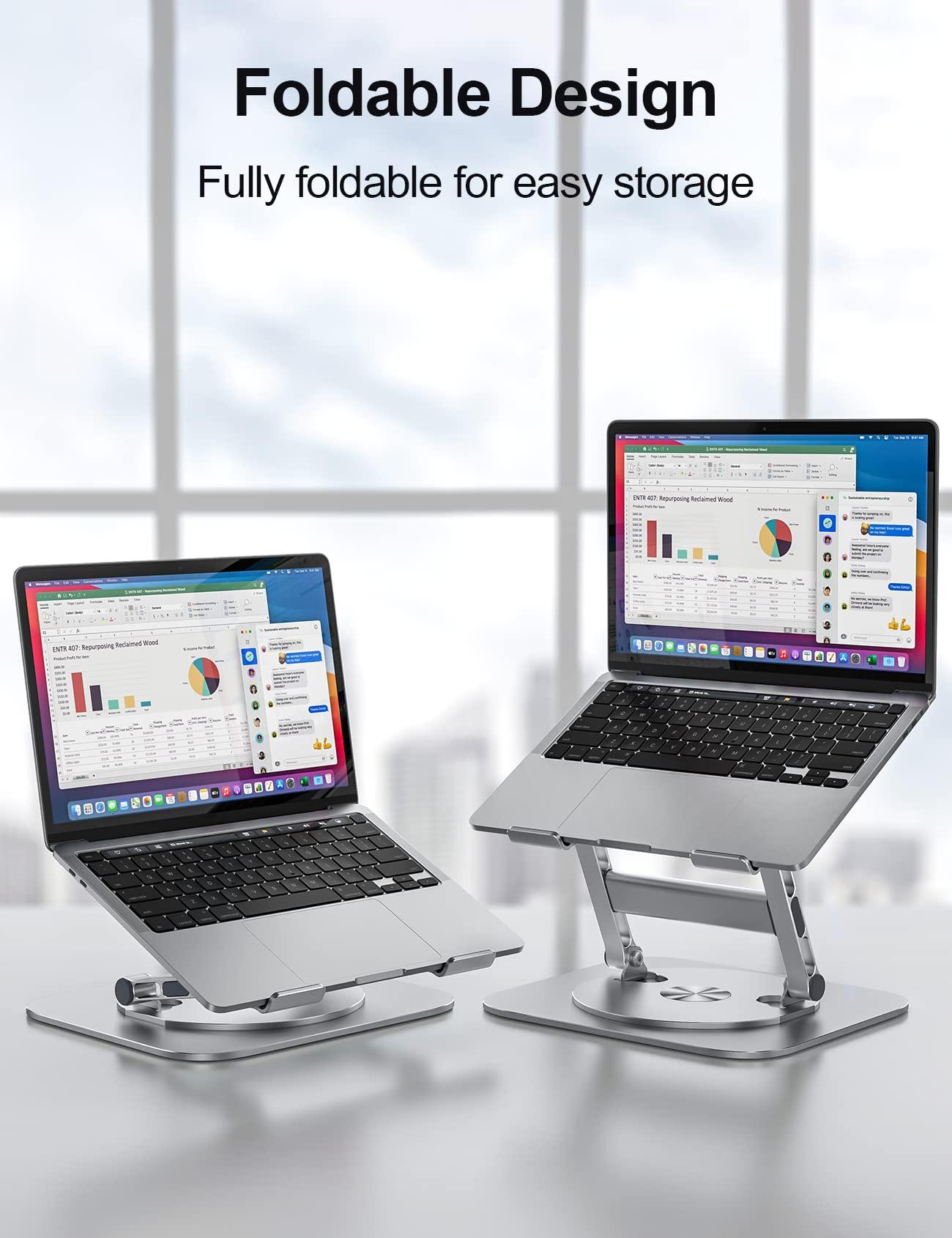 MCHOSE MCHOSE Laptop Stand for Desk, 360 Rotating Base Aluminum Computer Stand Ergonomic Laptop Riser Notebook Holder Fits up to 17-Inch Laptop, Silver