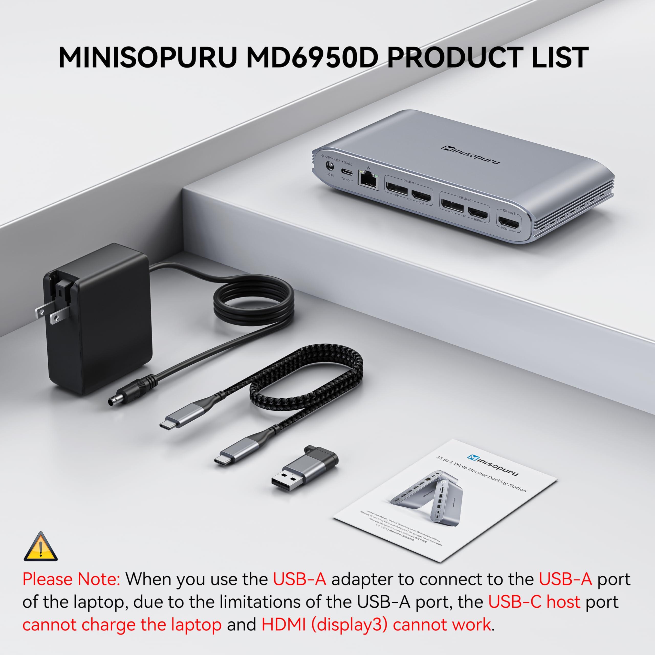minisopuru Minisopuru Upgrade DisplayLink Docking Station Triple Monitor with 140W Power Adapter,45W Charging,Docking Station for MacBook M4/M3/M2/M1/Windows/Thunderbolt 5/4 (3XHDMI,2X DisplayPort,5X USB,TF/SD)