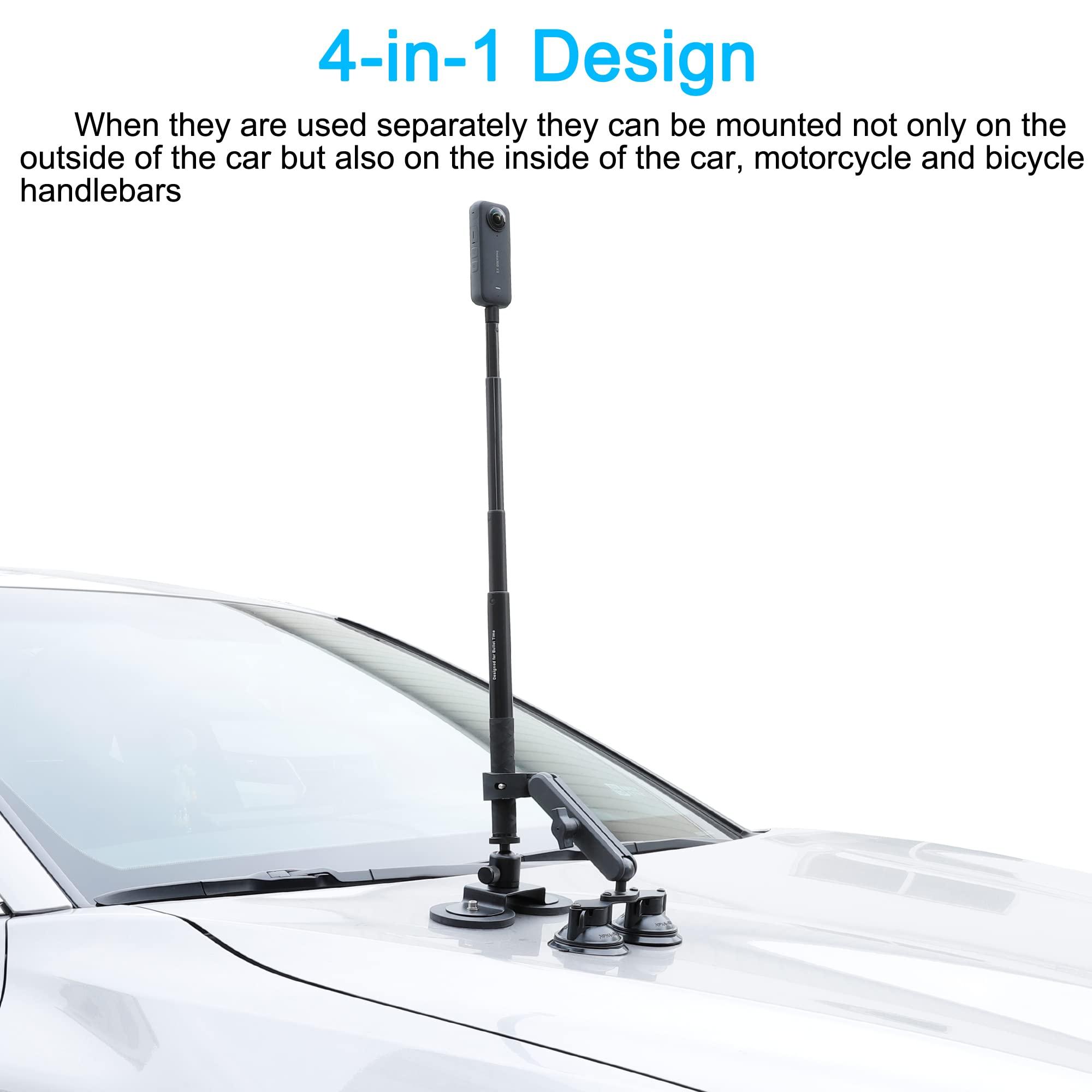 PellKing PellKing Car Mount Kit for Insta360 Camera, 4in1 Suction Cups Magnetic Mount with 114cm Invisible Selfie Stick for Insta360 X4,X3,X2,X,GO 3,ONE RS,R,ONE RS 1-inch 360 Camera