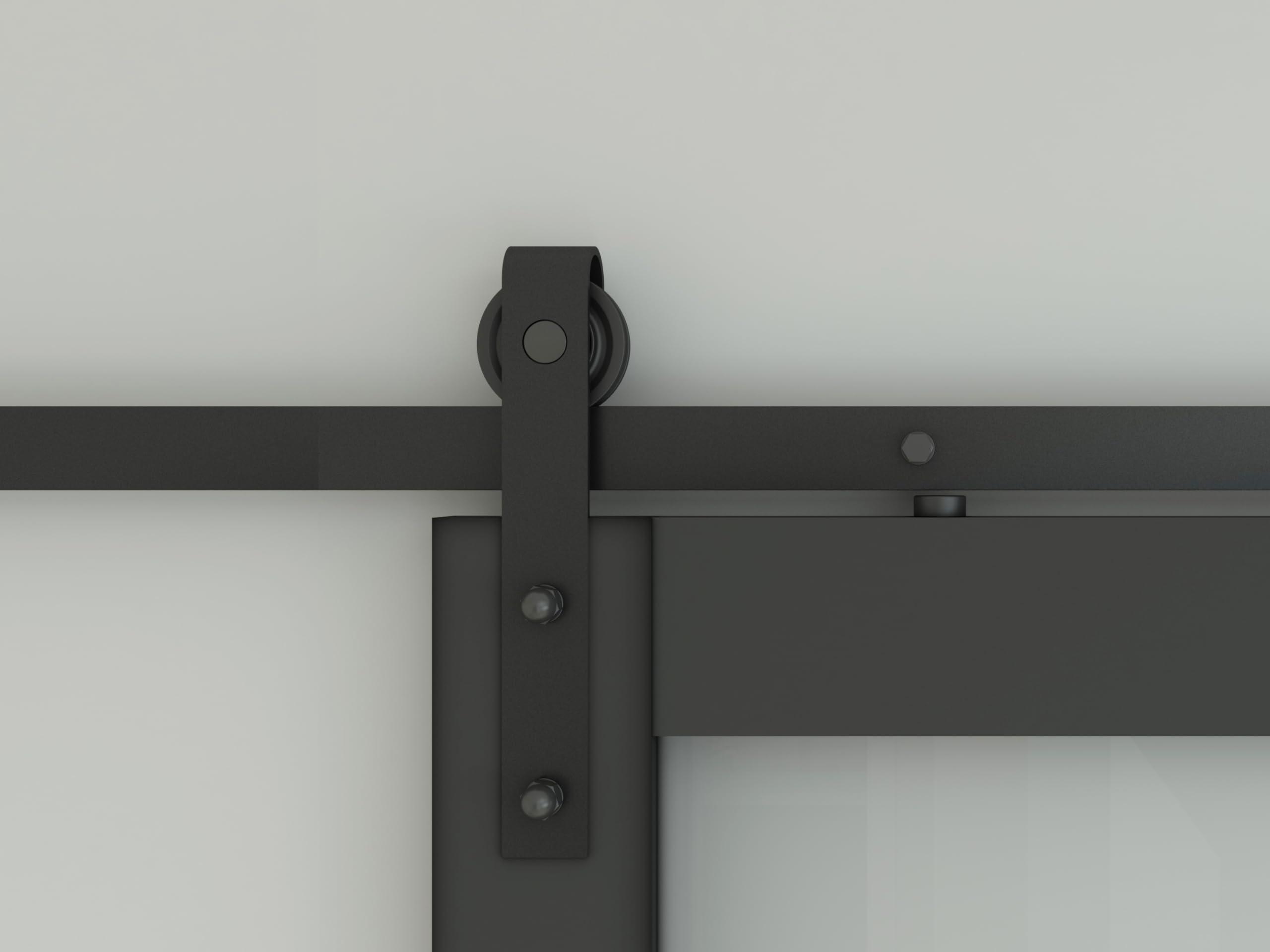 CALHOME Calhome 36 in. x 84 in. 5 Lite Pre Assembled Frosted Glass Black MDF Interior Sliding Barn Door with Hardware Kit Door Handle