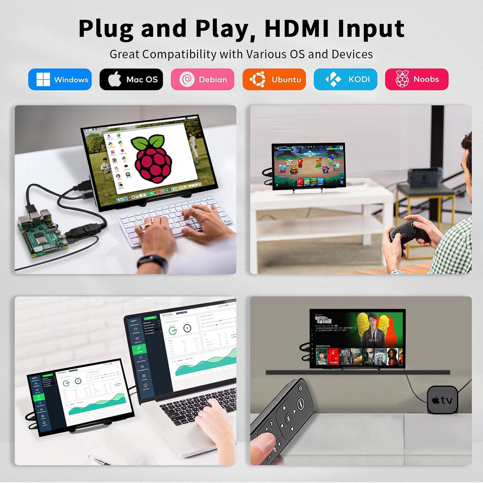 HAMTYSAN HAMTYSAN Raspberry Pi Touchscreen,10 Inch Monitor HDMI,1024600 Mini Monitor,16:9 IPS Screen Small Portable Display for Raspberry Pi 400/4/3/2/Zero/B/B+ Jetson Nano Win11/10/8/7