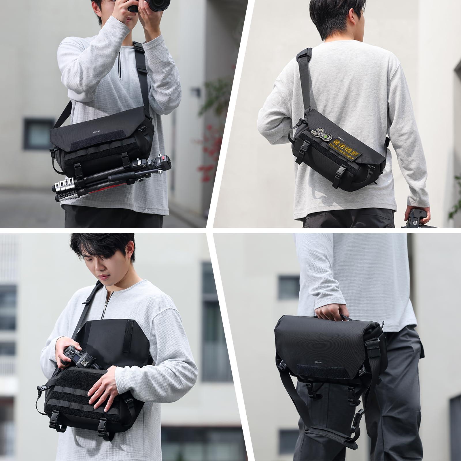 ULANZI ULANZI Sling Camera Case with Tripod Holder, Small Compact Camera Tactical Shoulder Bags for DSLR/SLR/Mirrorless Cameras, Water-Resistant Crossbody Bag Women Men, Black BC08