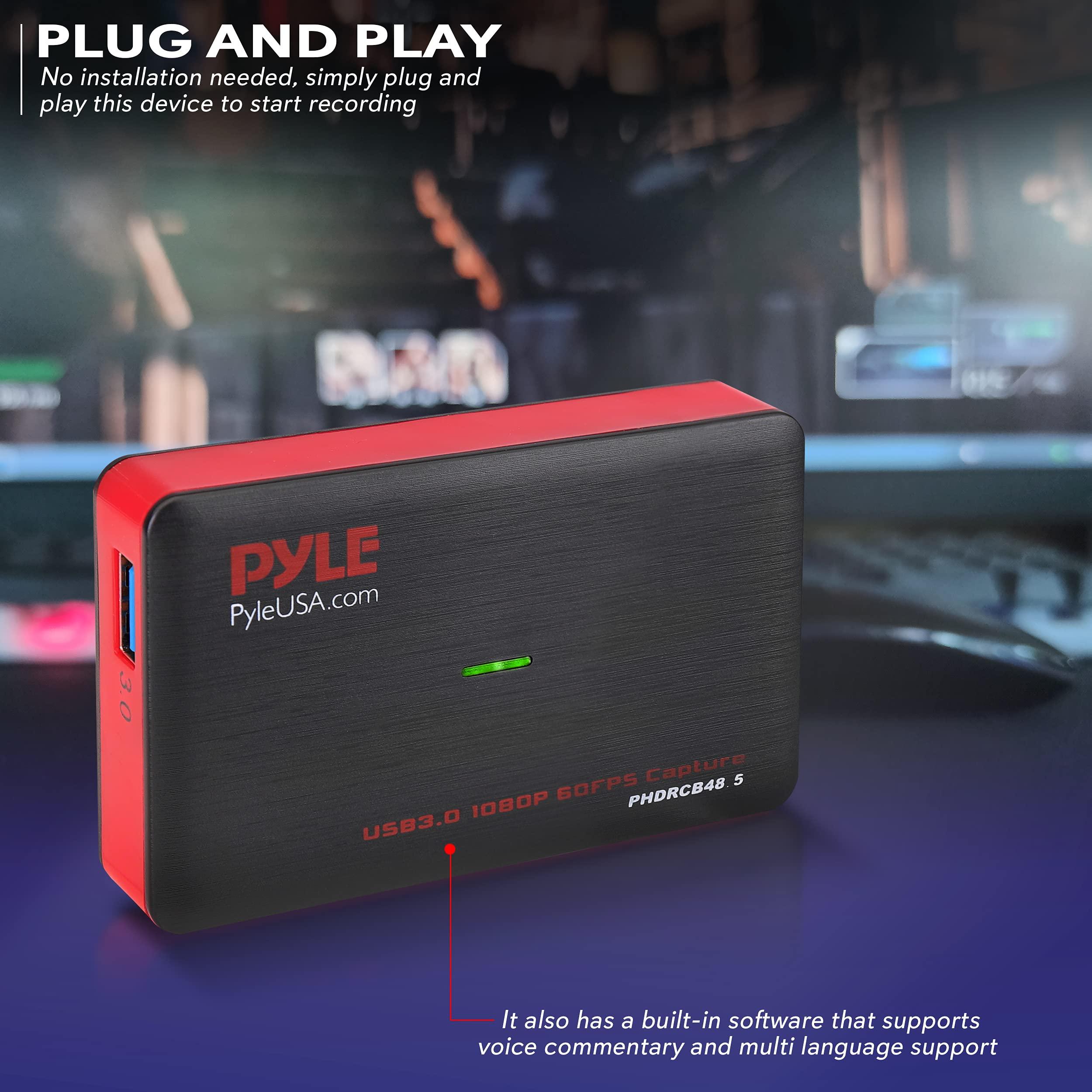 Pyle PyleUsa Video Game Capture Card Device with Video Recorder, HDMI Output, Full HD 1080P Live Streaming, USB, SD, PC, DVD, PS4, PS3, XBox One, XBox 360 and Wii - PHDRCB48