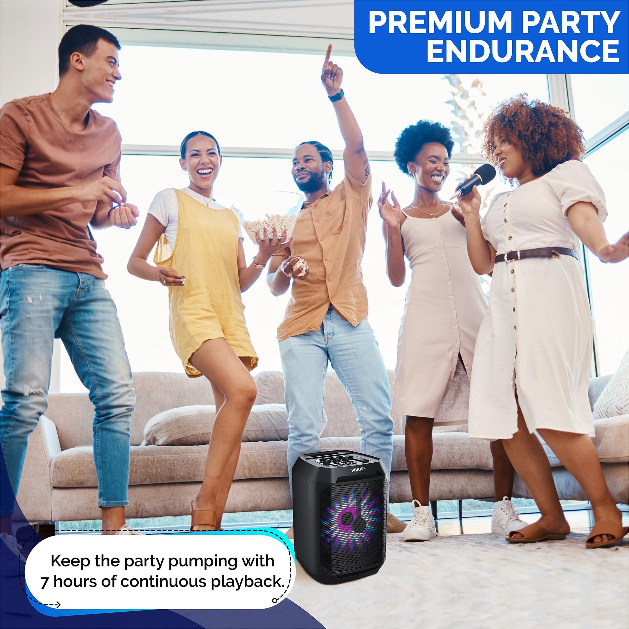 PHILIPS Philips Party Speakers Bluetooth Wireless, Portable Bluetooth Party Speaker with Bass Boost, Lights, Mic Input Karaoke Speaker for Home, Outdoors, & More