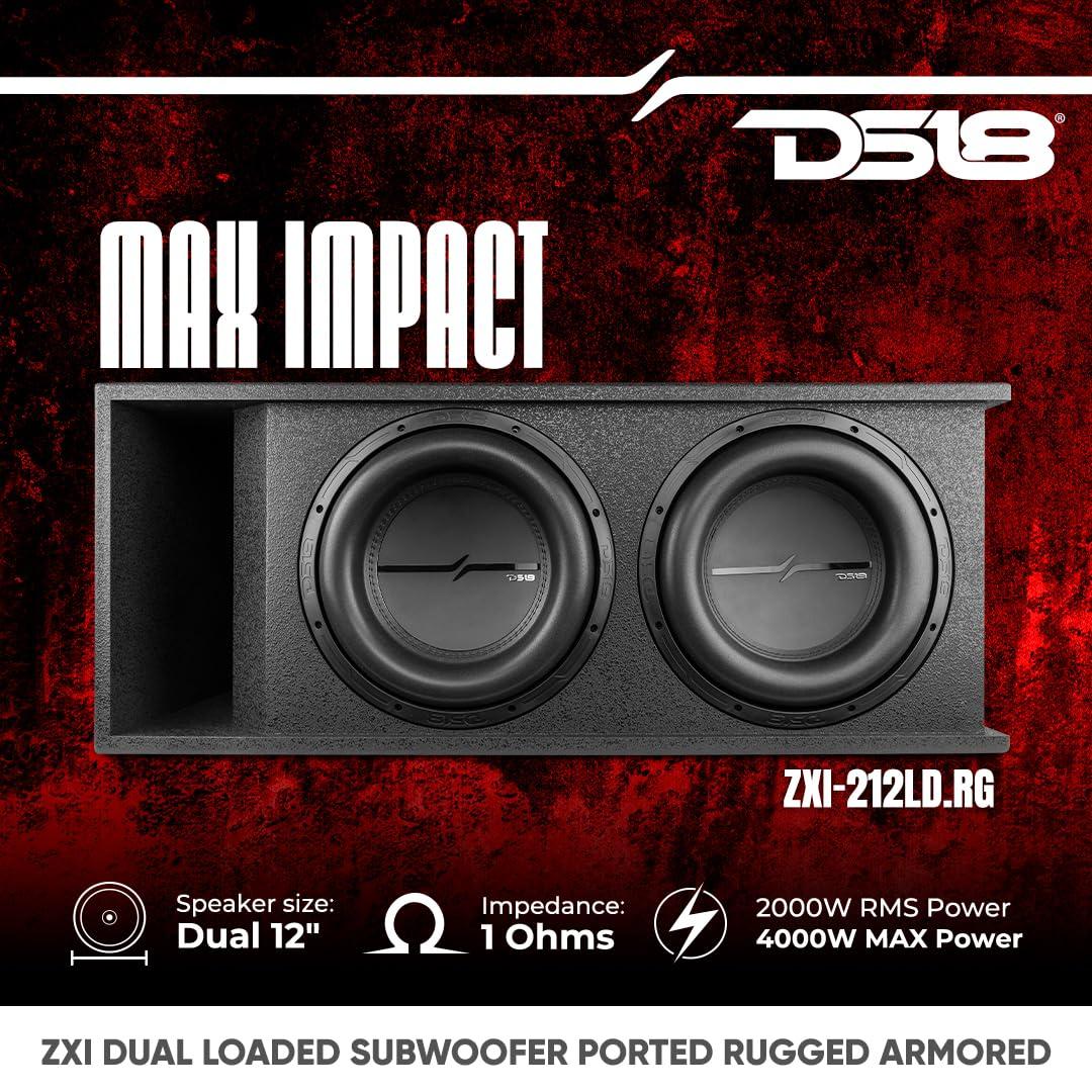DS18 DS18 ZXI-212LD.RG Loaded Double Vented 12" Subwoofer Enclosure 2000 Watts RMS 4000 Watts Max Power - Bass Package 2 x ZXI12D4 12 inches Subwoofer in a Ported Rugged Box