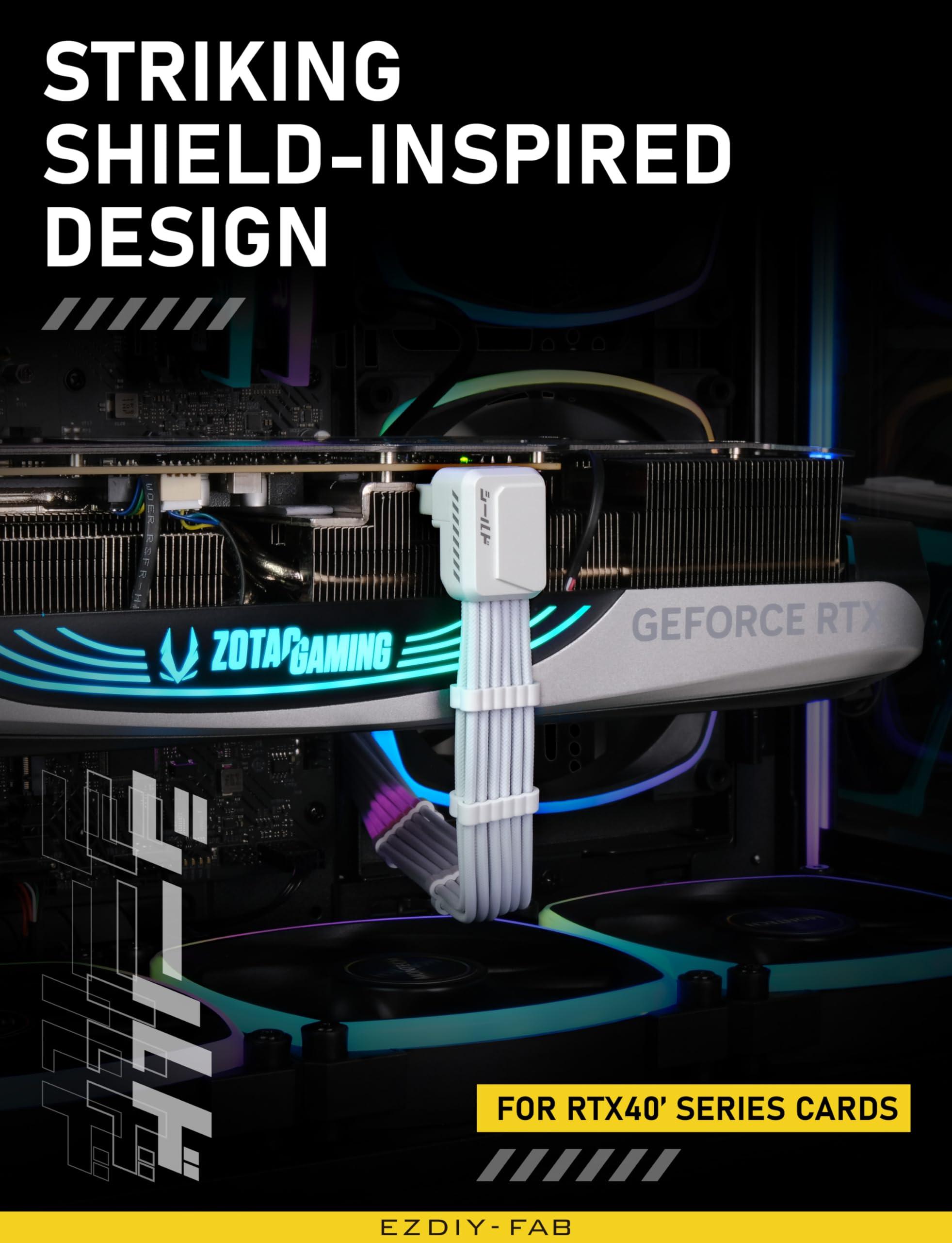 EZDIY-FAB EZDIY-FAB Shield PCIE 5.1 GPU Extension Cable with 90 Degree 12V-2x6 Angle Adapter,16pin (12+4) 12VHPWR PCIe 5.1 PSU Cable Extension for RTX 40 Series with Combs-Reverse Type-White