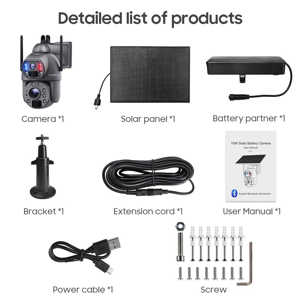 INQMEGA INQMEGA Metal 20X Optical Zoom 6MP Dual-Lens Security Solar Cameras, 4G Cellular 20000mA Battery Powered Camera with 10W Solar Panel, PIR Motion Detection, Color Night Vision, Include 4G Card