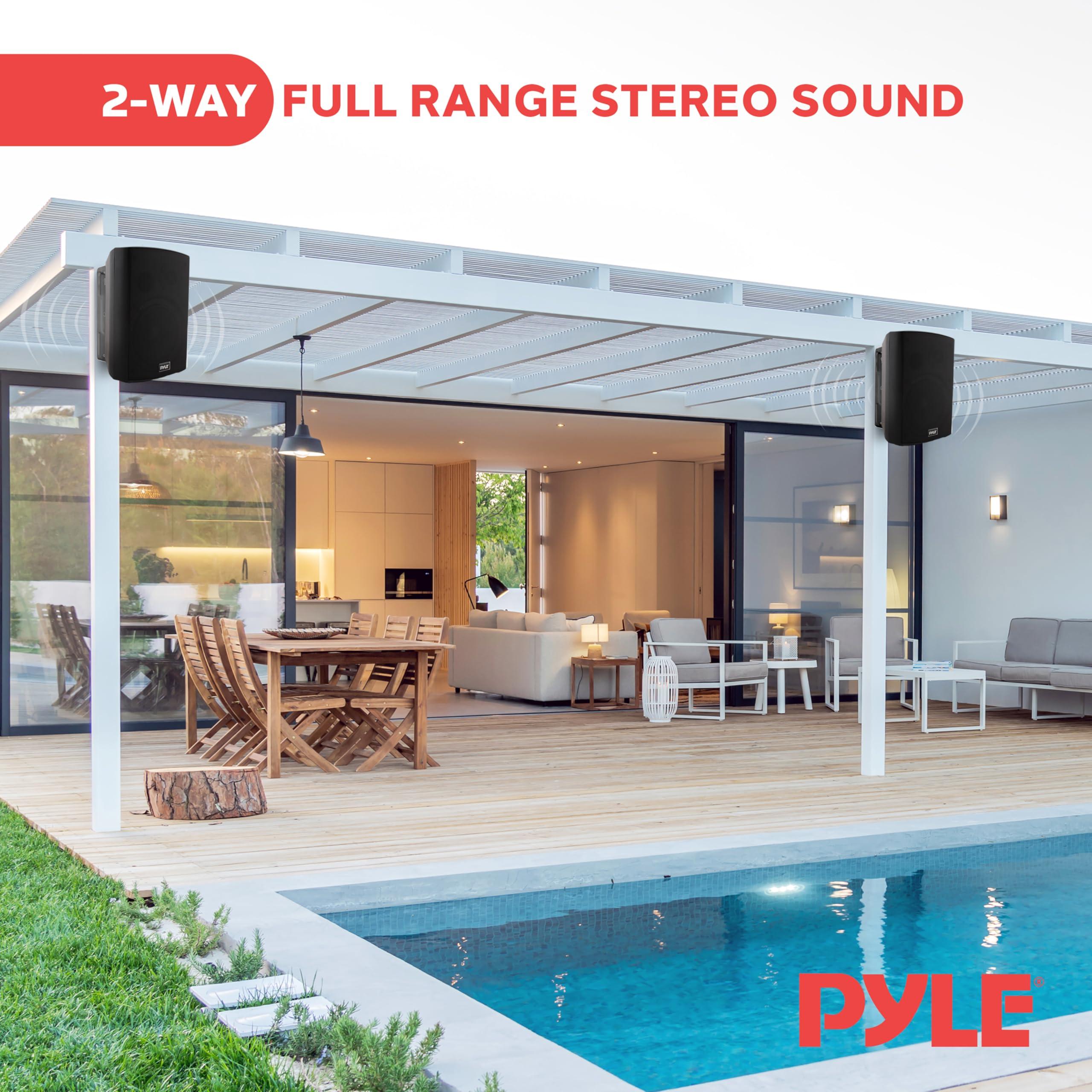 Pyle Pyle Audio Wall Mount 6.5 Inch Waterproof Bluetooth Indoor and Outdoor Speaker System Pair with Built In Digital Amplifier, Black