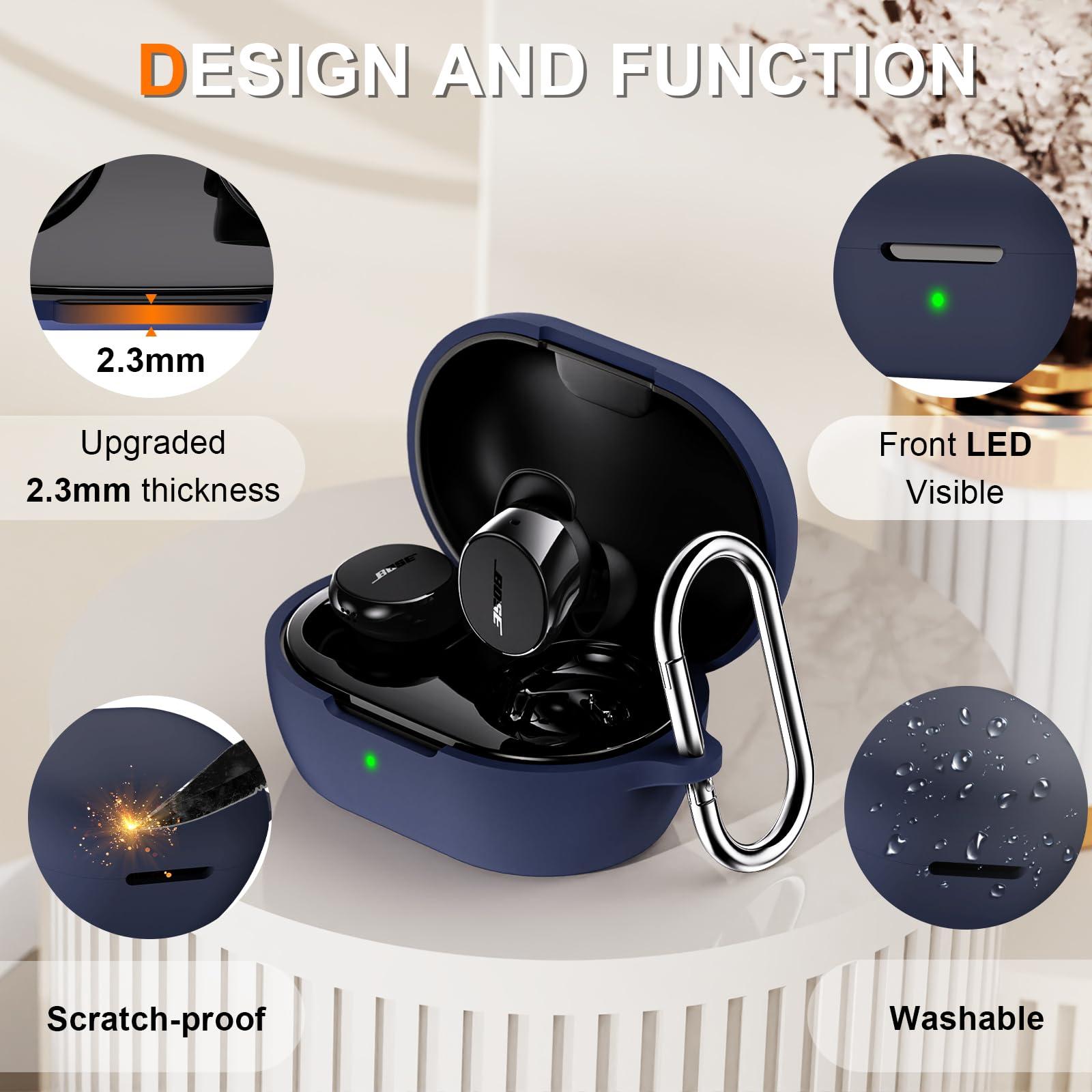 LDSXAY LDSXAY Compatible with Bose New QuietComfort Earbuds Case Cover, Soft Silicone Shockproof Protective Skin Case for Bose New QuietComfort Earbuds 2024 with Carabiner, Front LED Visible (Dark Blue)