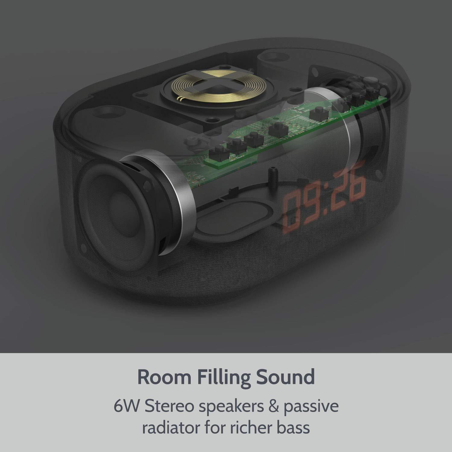 i-box i-box Alarm Clock Radio with Wireless Charging, Bluetooth Speakers, USB Port, Dimmable Night Light