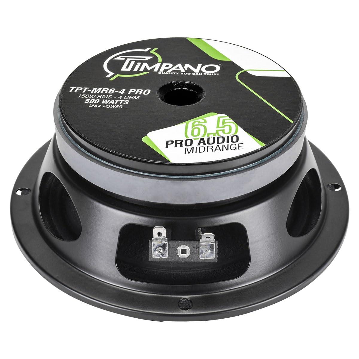 Timpano Timpano 6.5 Inch Shallow Midrange Speaker 500 Watts Max Power TPT-MR6-4 PRO, 6.5 Midrange Speakers 4 Ohm Shallow Mount Car Audio Speaker, Pro Audio Loudspeaker Compact for Doors (Single)