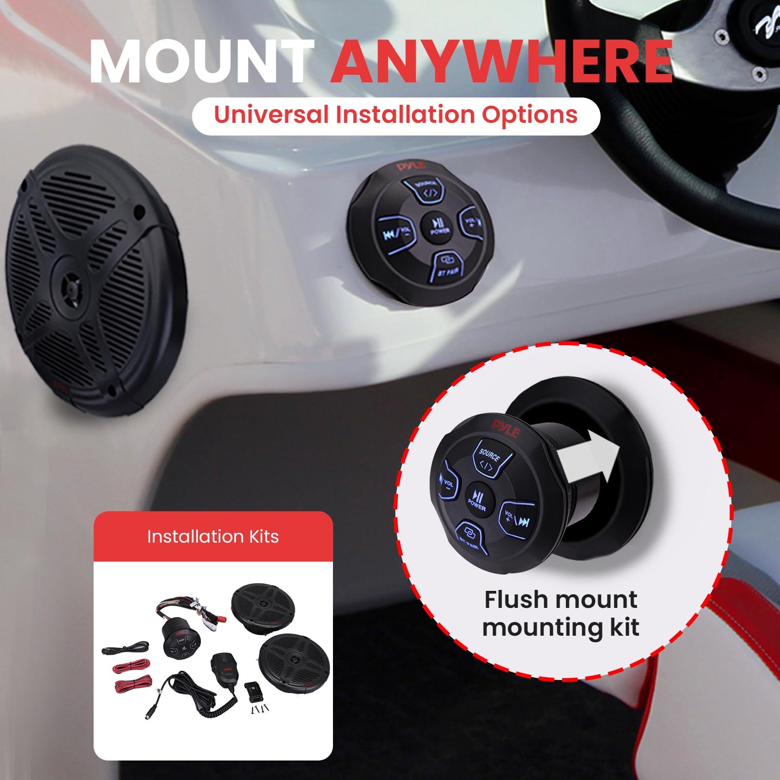 Pyle Pyle Marine Bluetooth Receiver Speaker Kit - Waterproof Audio Entertainment System Set w/Dual 6.5" Boat Speakers, Wireless BT Controller, Compact Handheld Broadcasting Microphone (Black)