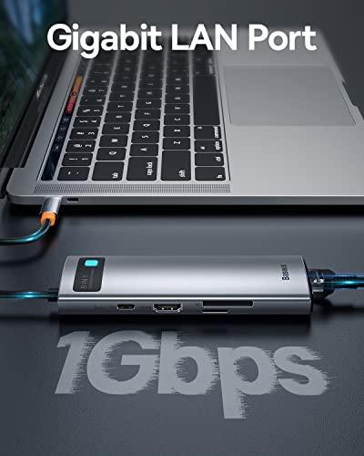 Baseus Baseus 8-in-1 USB C Hub Docking Station, USB C Adapter with 4K HDMI, 3 USB 3.0, TF/SD Reader, Ethernet, 100W Power Delivery Compatible with MacBook, Surface, iPad, Steam Deck or Other Type C Devices