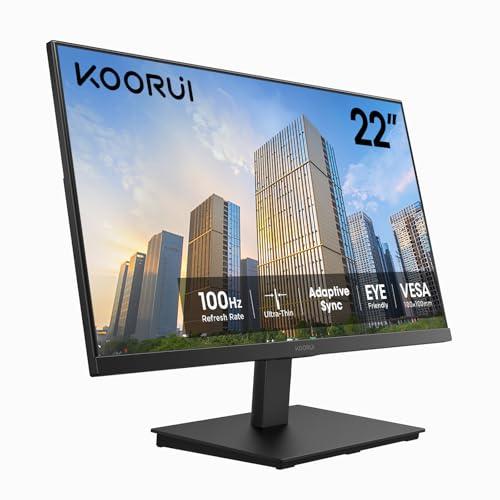 KOORUI KOORUI 22 Inch Computer Monitor Full HD 1080P 100Hz PC Gaming Screen VA Panel Ultra-Slim Display 3000:1 Contrast Ratio with Adpitive Sync (HDMI/VGA/VESA Compatible 100x100mm/Audio Out), Tilt, Black