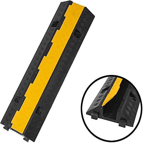 DOPORA Rubber Speed Bump Cable Ramp Hose Protector Driveway Modular Heavy Duty Bumps Garage Gravel Roads Asphalt Concrete 2-Channel 11000lbs Protective Wire Cord Traffic,96.9x35.3x6.7cm