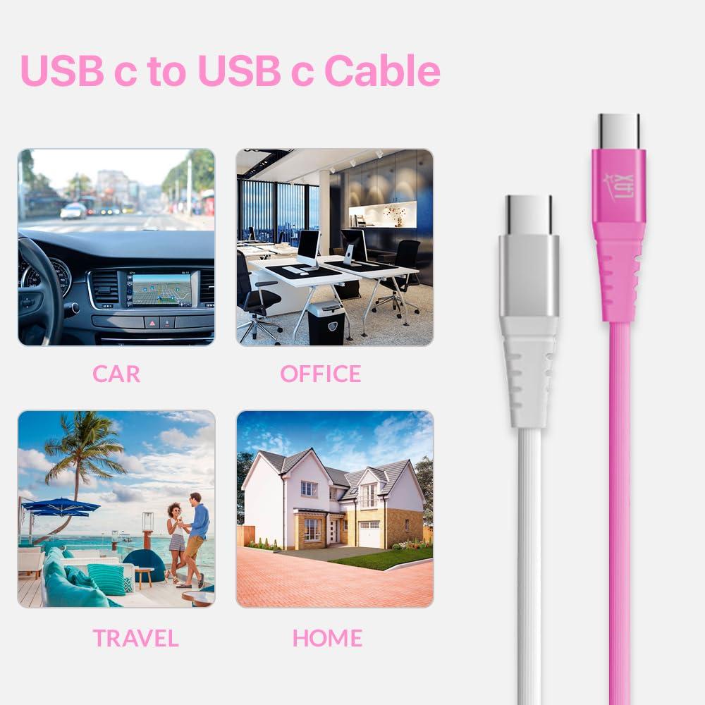 LAX LAX Gadgets USB C to USB C Cable for Android, iPhone 15 Pro Max & 15 Pro Pack of 2 Certified Type C Cables - Nylon Braided Fast Charging Cables - Durable & Tangle Free - 6 ft White & 4 ft Doll Pink
