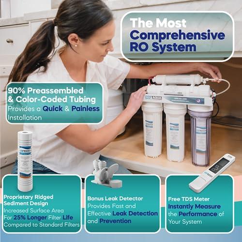 NU Aqua NU Aqua 6-Stage UV Under Sink Reverse Osmosis Water Filter System - 100 GPD RO Filtration & UV - Faucet & Tank - PPM Meter - 100GPD Undersink - Home Kitchen Pure Agua Drinking Water Purifier
