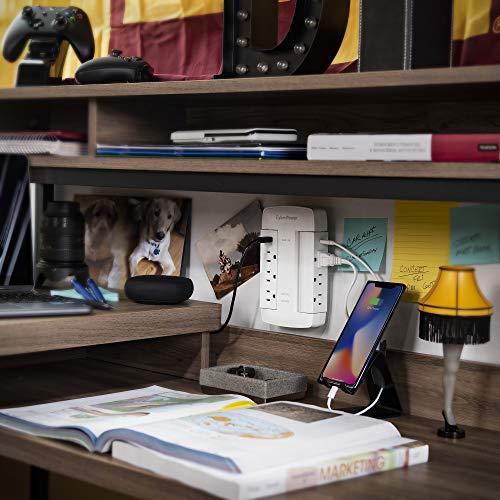 CyberPower CyberPower CSP600WSURC5 Professional Surge Protector, 900J/125V, 6 Swivel Outlets, 1 USB-C Charge Port, Wall Tap Design, White