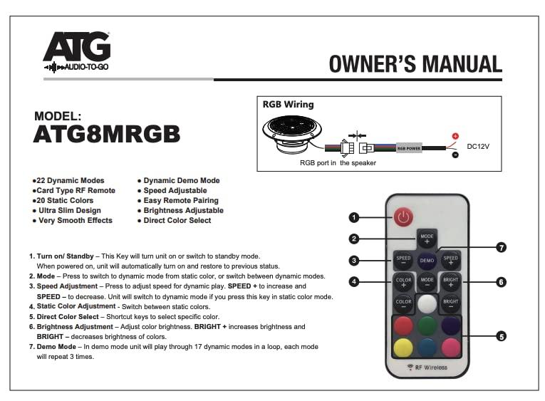 Audio To Go ATG Audio Marine 8\" Coaxial Speakers with RGB LEDs, Pair, White, 160W - ATG8MRGB-W
