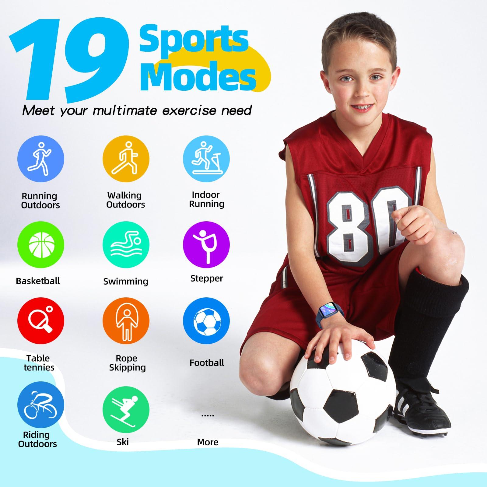 YOUSOKU YOUSOKU Kids Smart Watch Girls Boys, Fitness Tracker for Kids, 1.5 Inch DIY Dials, 19 Sport Modes, Sleep Monitor, Pedometers, Heart Rate, IP68 Waterproof, Great Gift for Boys Girls Teens 6-14 (Blue)