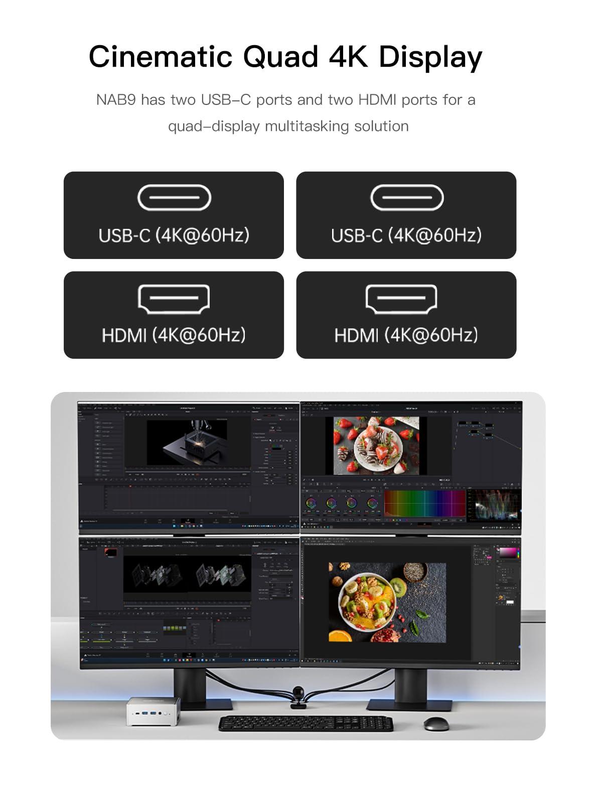 MINISFORUM MINISFORUM NAB9 Intel Core i9-12900HK(14C/20T, up to 5.0GHz) Mini PC 32GB RAM 1TB SSD, 2x HDMI | 2x USB-C Four 4K@60Hz Video Outputs Small, 2x2.5G RJ45, 4x USB3.2 Intel Iris Xe Graphics Micro Computer