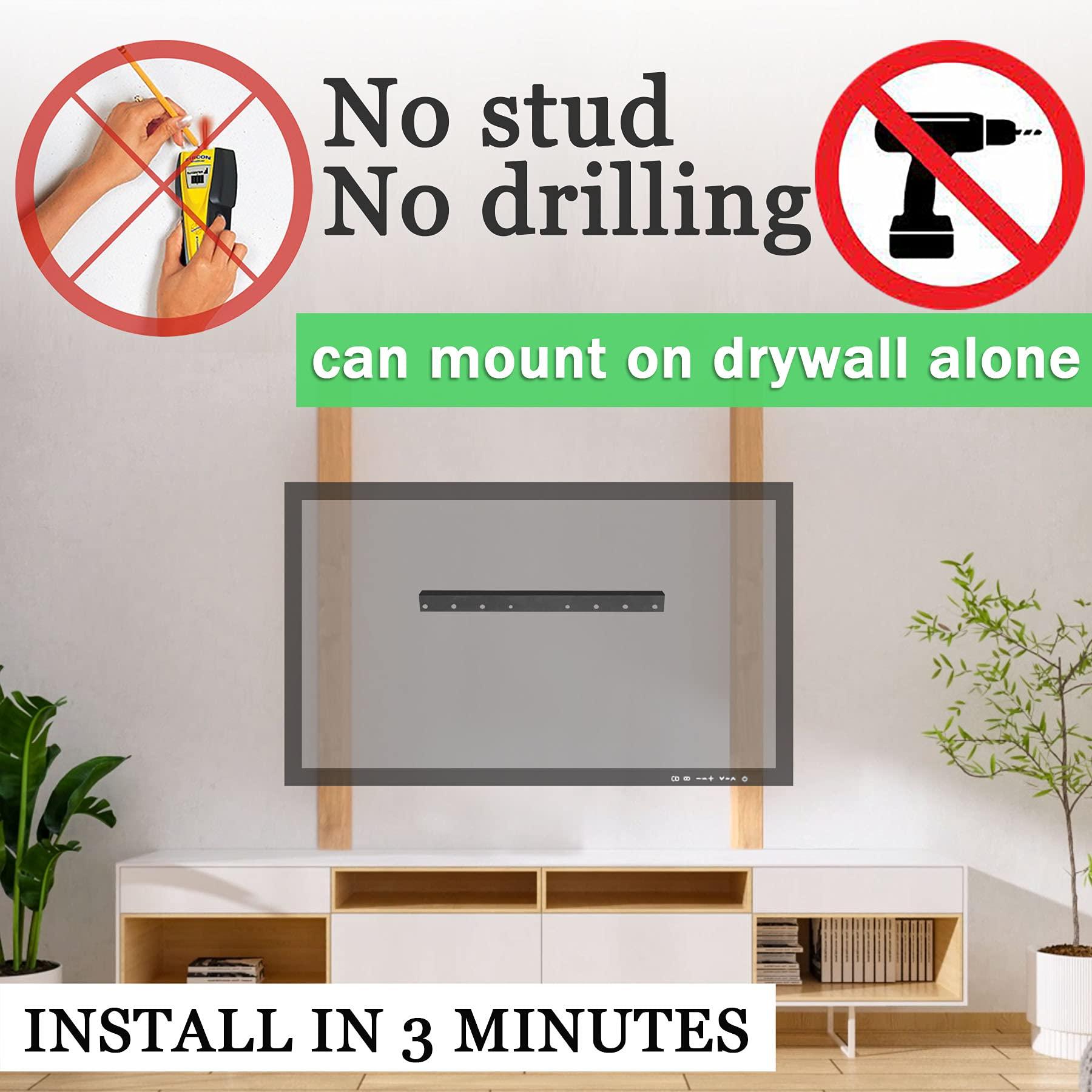 Auoace No Stud TV Wall Mount, 32-75 inch TVs Drywall Studless Bracket, No Damage, No Drill, Non Screws, 1 Minutes Easy Install TV Hanger fits VESA 100x100 to 600x400, Include Hardware Levels