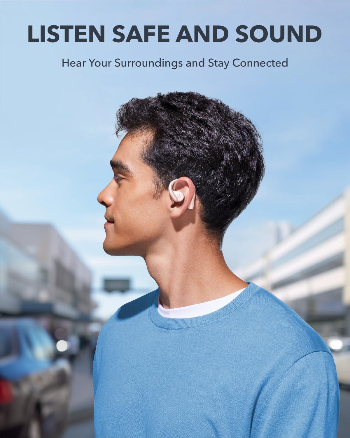 Soundcore Soundcore by Anker, AeroFit Open-Ear Headphones, Ultra Comfort, Snug Fit, Ergonomic Ear Hook, Balanced Sound, IPX7 Waterproof, 42H Playtime, Bluetooth 5.3, App Control, Clear Calls(Renewed)