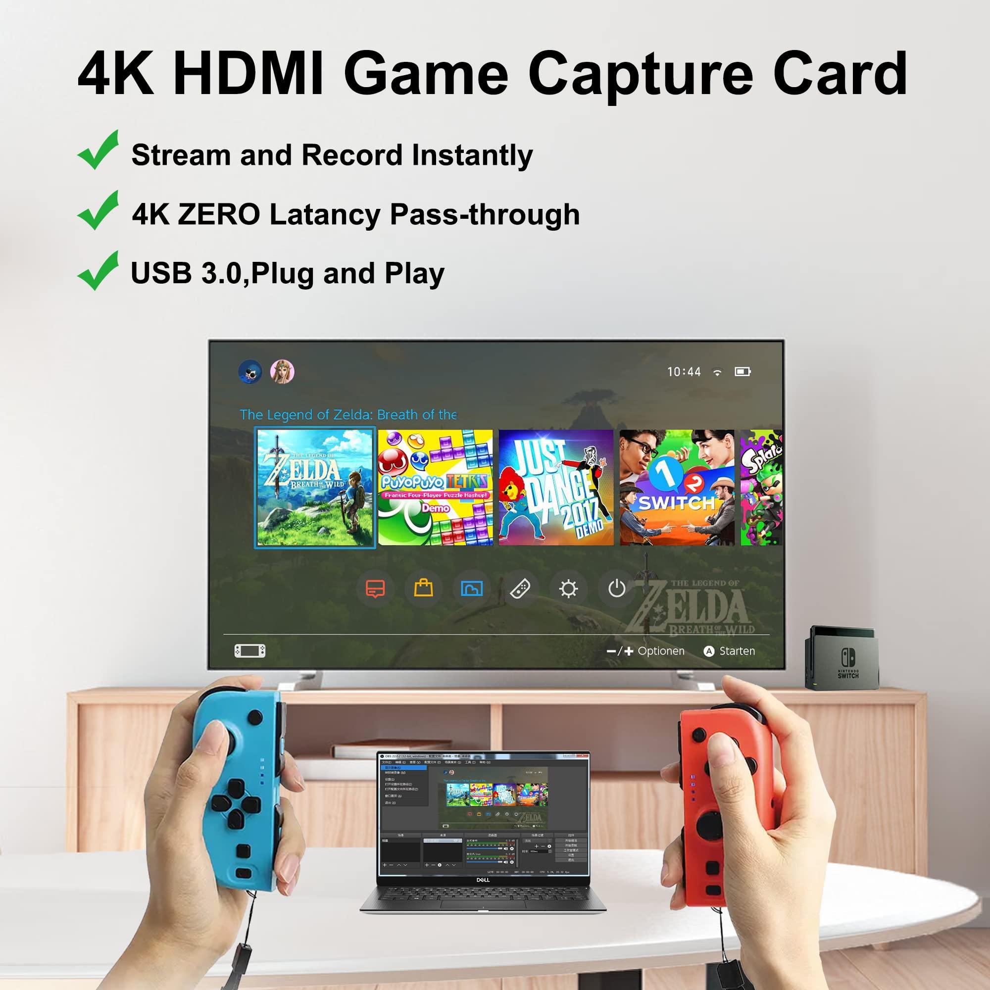 Dcyfol 4K HDMI Capture Card for Streaming, Full HD 1080P 60FPS USB Cam Link Game Audio Video Capture Card Nintendo Switch/PS5/3ds/Xbox/PS4 (Black)