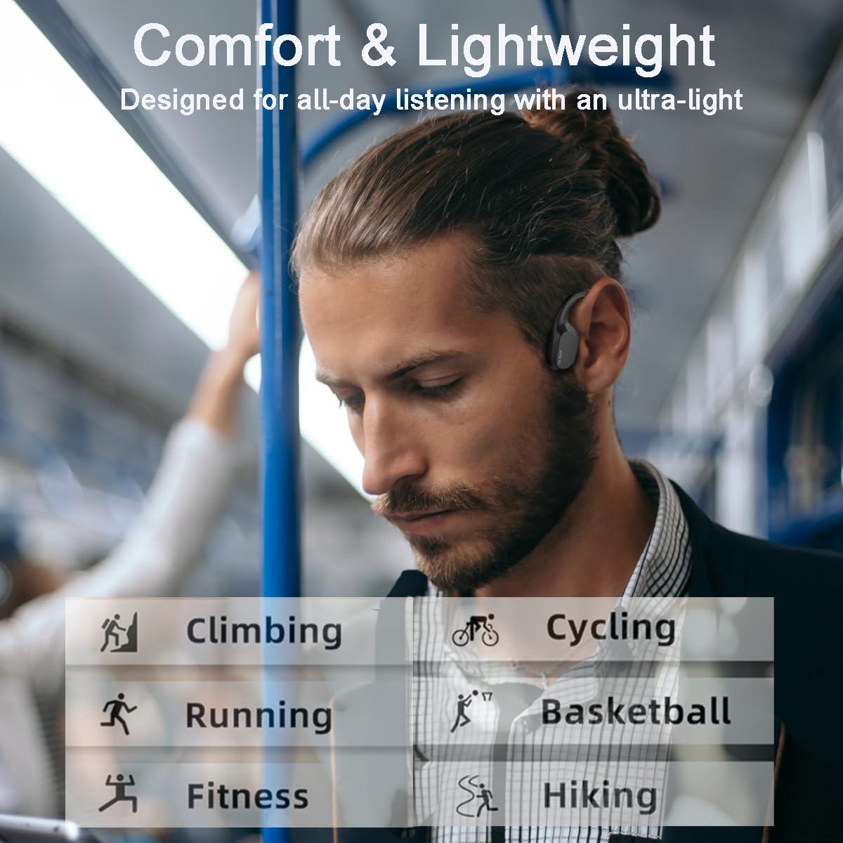 Johiear Bone Conduction Headphones Waterproof, IP68 Swimming Open Ear Bluetooth Headphones Built-in 16GB Memory, Ultra Light Underwater Wireless Earphones for Running, Cycling, Hiking, Gym (deep black)