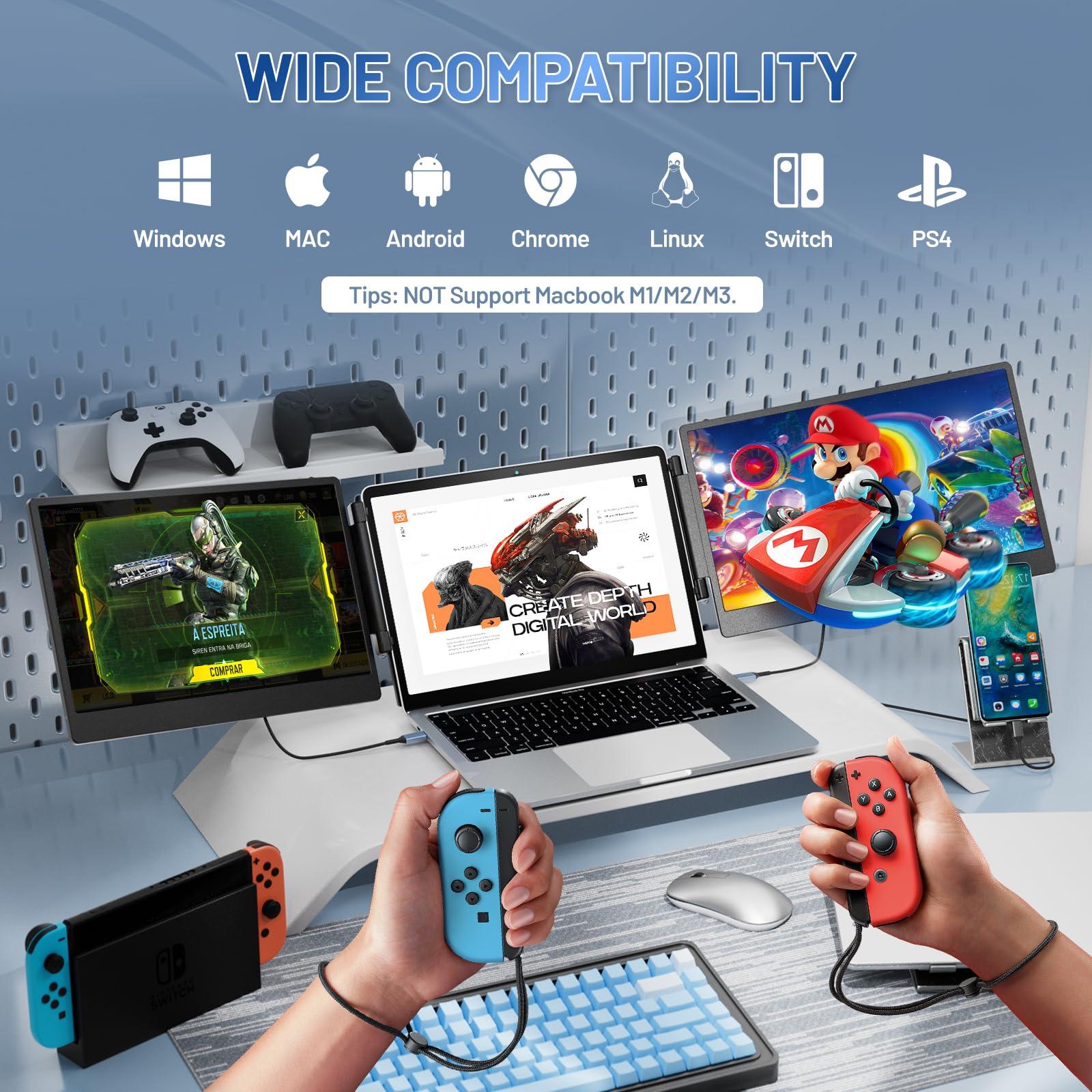 Cenerius Cenerius 14.2" Laptop Screen Extender, FHD 1080P IPS Portable Monitor for Laptop, Triple Screen Monitor Extender Compatible with 13"-17" Laptops, HDMI/USB-A/C Plug-Play for Windows, Mac, Android