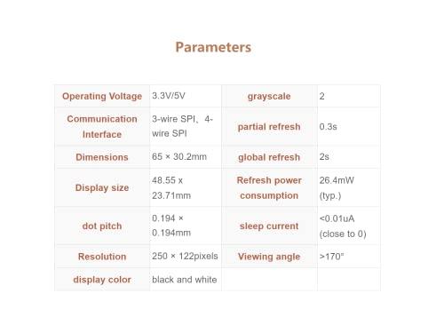waveshare 2.13inch E-Ink Display HAT V3 Version, 250x122 Resolution 3.3V/5V Black White Two-Color e-paper Screen Module for Raspberry Pi Zero/Zero W/Zero WH/2B/3B/3B+/4B, Supports Partial Refresh, SPI Interface