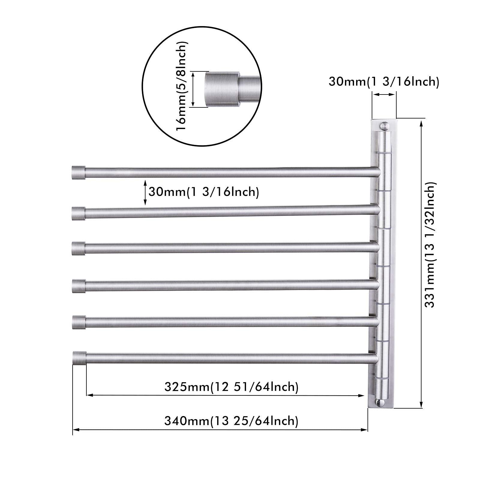 KES KES Swing Out Towel Bar, 6-Bar Folding Arm Swivel Hanger Bathroom Storage Organizer Wall Mount Rustproof 13 Inch SUS 304 Stainless Steel Brushed Finish, A2102S6-2