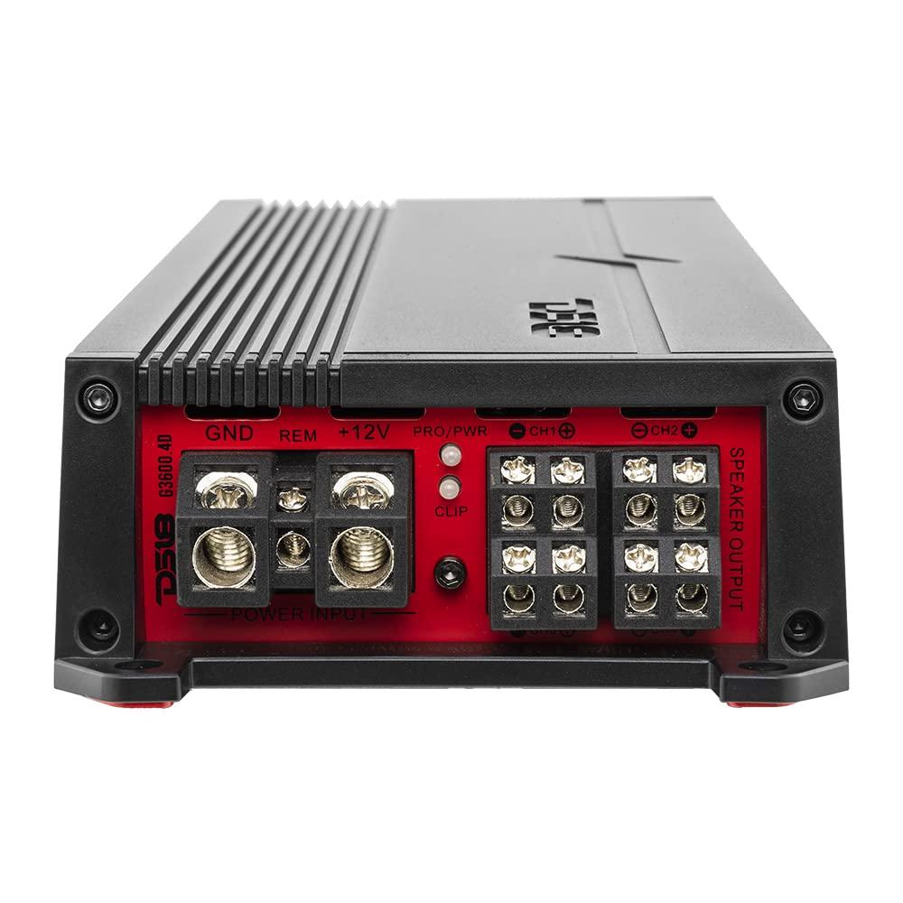 DS18 DS18 G3600.4D Car Audio Amplifier 4-Channel Class D Full-Range 3600 Watts - Compact Design Easy Installation - Extremely Powerful Amp for Vehicle Sound Systems