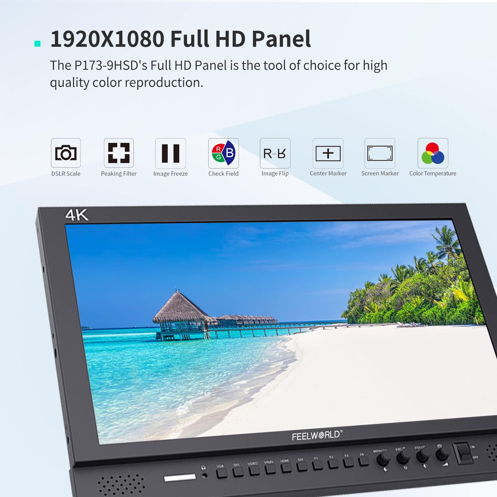 FEELWORLD FEELWORLD P173-9HSD 17.3 Inch Design 1920x1080 Desktop Monitor for Broadcast LCD Monitoring with 3G SDI HDMI YPbPr Input Output