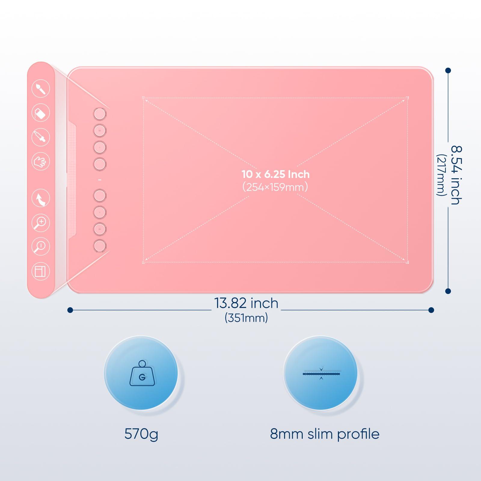 XP-PEN Drawing Tablet-XPPen Deco 01 V3 10x6.25 Inch Graphics Tablet Digital Drawing Tablet for Chromebook with 16384 Levels Pressure Battery-Free Stylus and 8 Shortcut Keys (Pink)