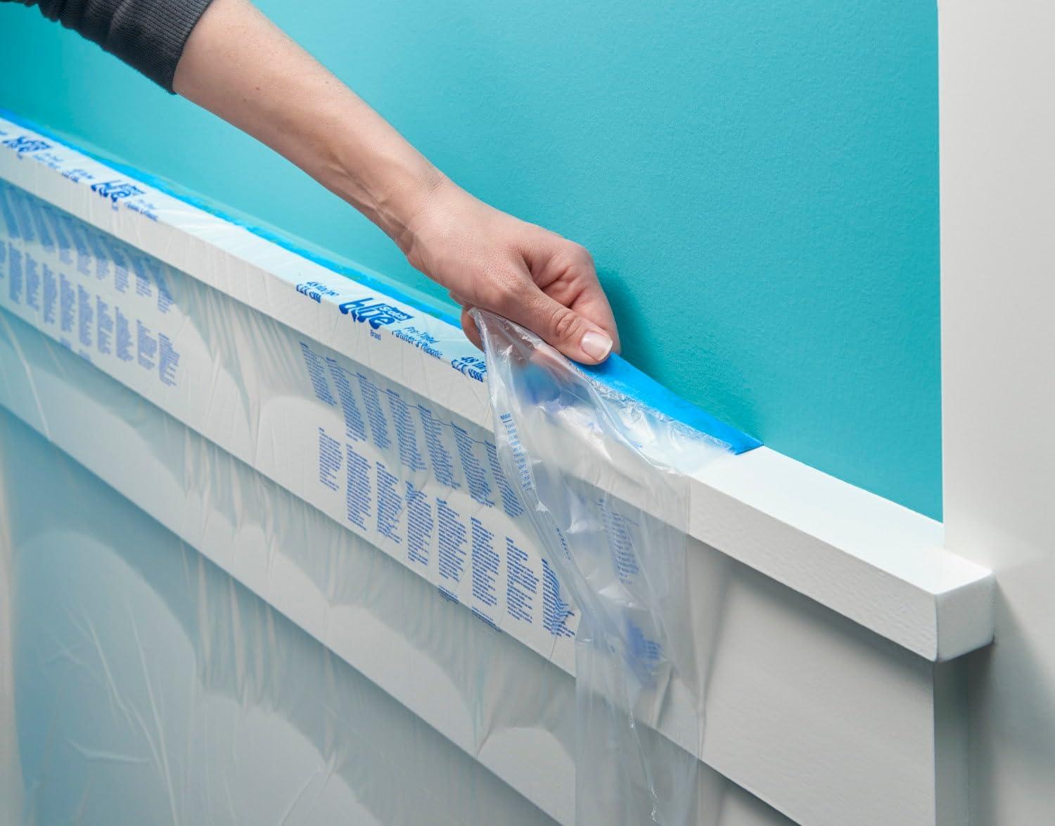 ScotchBlue ScotchBlue Pre Plastic Painters Tape with Bladed Dispenser, 24 in x 30yd, Tape & Masking Film Combined in One Product, Static Cling to Stay in One Place, No Residue Masking Tape (PTD2093EL-24-S)