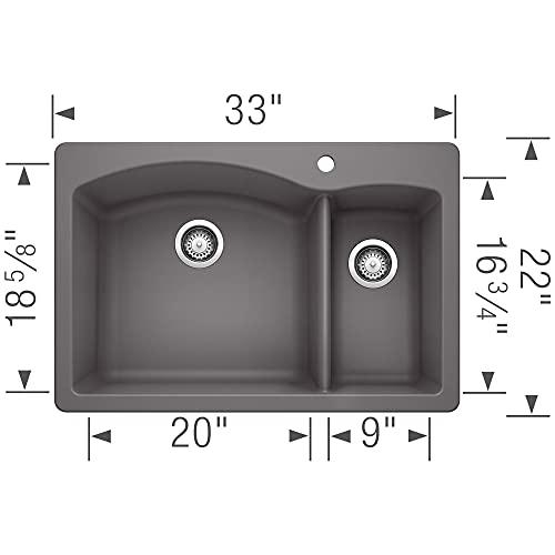 BLANCO BLANCO 441464 Diamond Silgranit 70/30 Double Bowl Drop-in/Undermount Kitchen Sink, 9.50 x 21.25 x 32.25 inches, Cinder