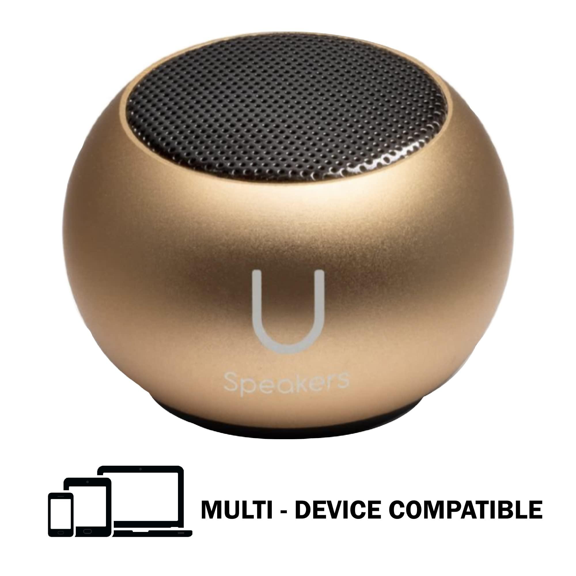Fashionit Fashionit U Speakers Mini Bluetooth Computer Speaker 2-Pack Bundle with Matching Speaker, Built-in Mic & Selfie Remote Control, for Workspace, Desktop, Laptop, Mobile, Tablet, PC - Gold