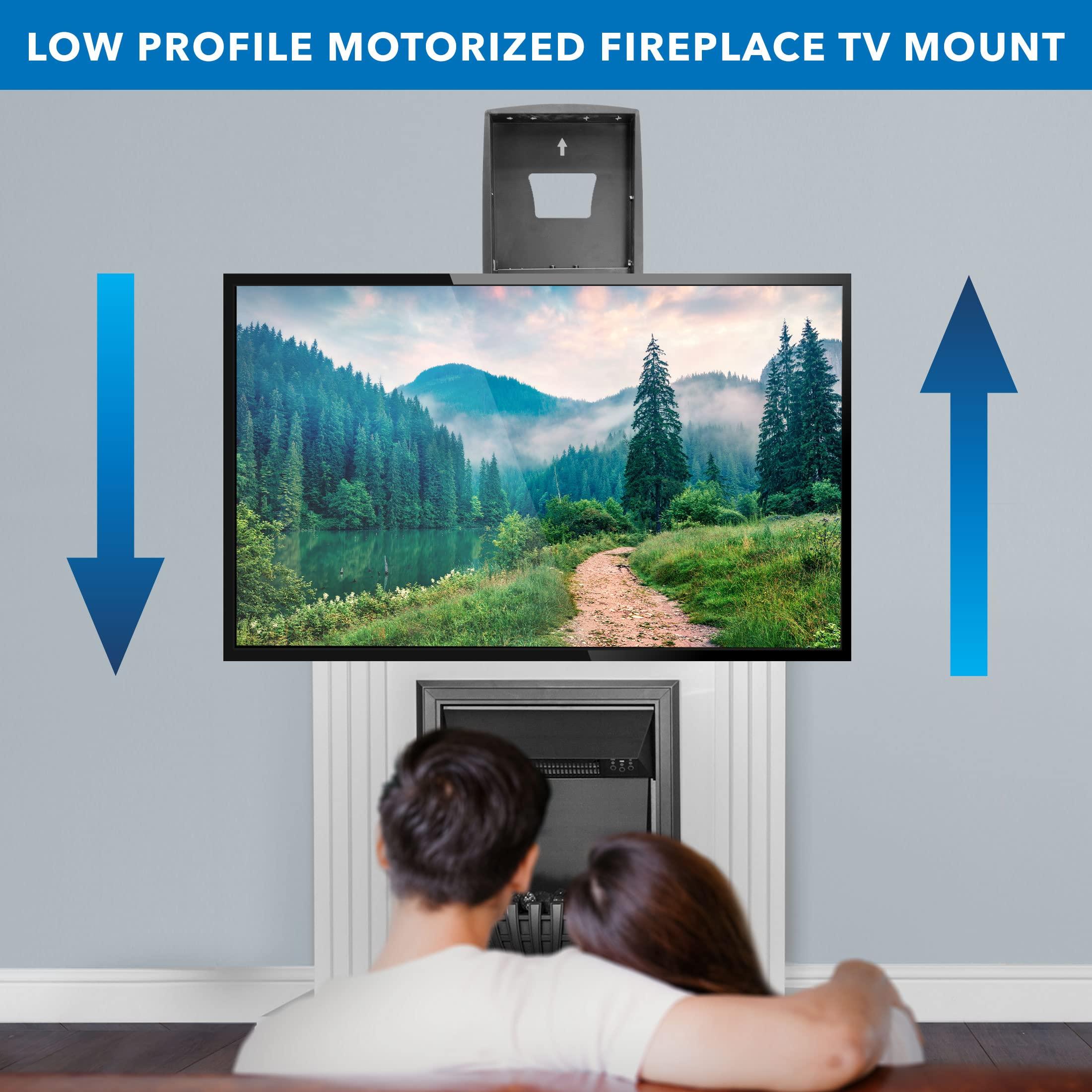Mount-It! Mount-It! Motorized Fireplace TV Wall Mount, Electric TV Mount with Height Adjustable Drop Down Arms for Mantel Installation, Fits 65, 70, 75, 80 Inch Screens