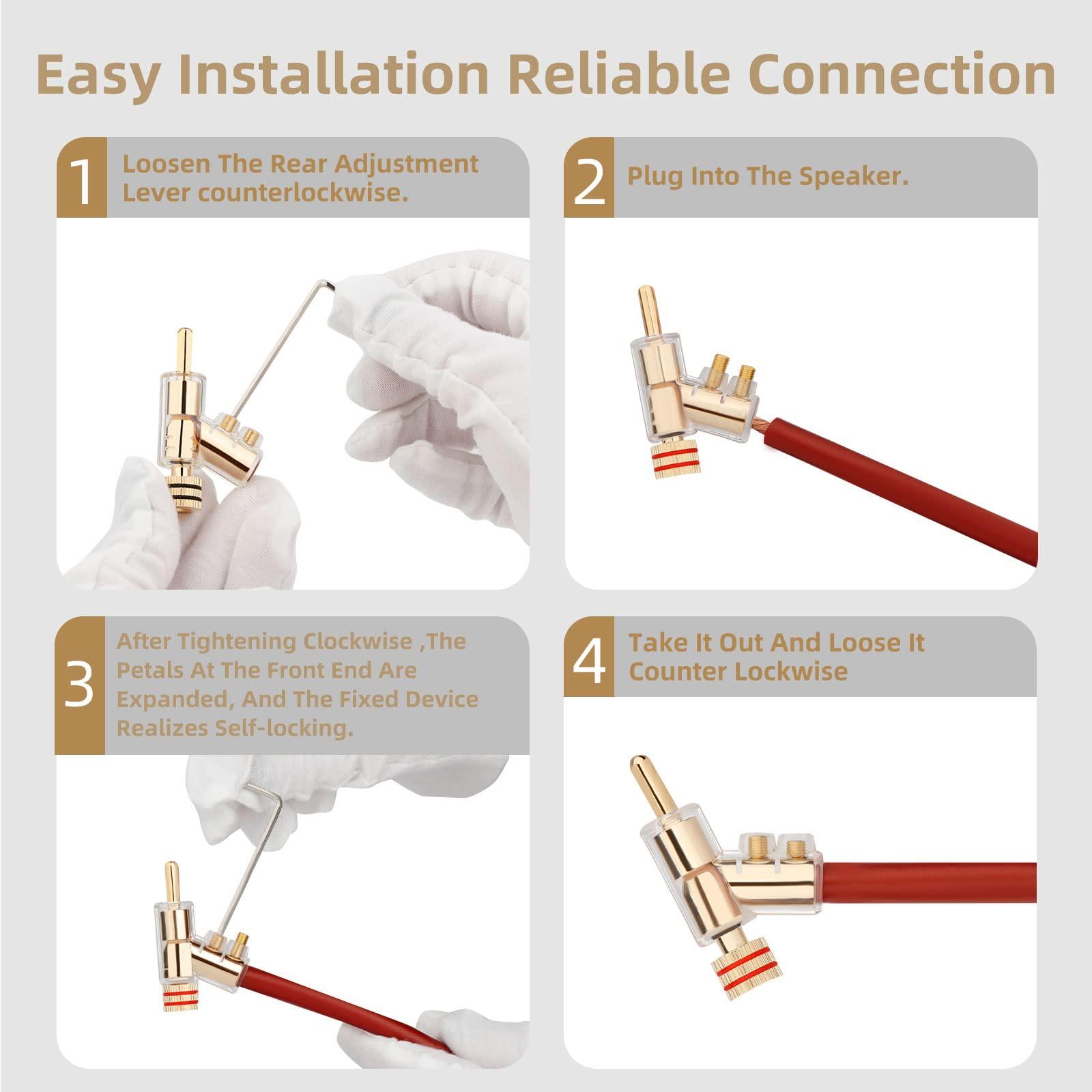 Monosaudio Monosaudio Locking Banana Plugs 8Pcs 45 Degree Banana Connector Double Screw Speaker Banana Plug for 8-15 Guage Speaker Wire,Audio/Video Receiver,Sound Systems with L-Form Hex Wrench(24K Gold Plated)